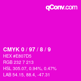 颜色代码: CMYK 0 / 97 / 8 / 9 | qconv.com
