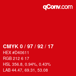 カラーコード: CMYK 0 / 97 / 92 / 17 | qconv.com
