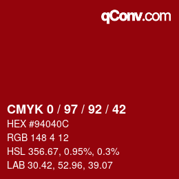カラーコード: CMYK 0 / 97 / 92 / 42 | qconv.com
