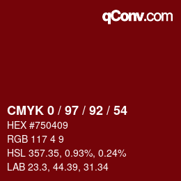 颜色代码: CMYK 0 / 97 / 92 / 54 | qconv.com