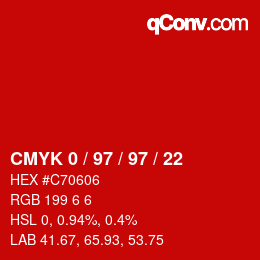 Color code: CMYK 0 / 97 / 97 / 22 | qconv.com