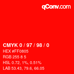Color code: CMYK 0 / 97 / 98 / 0 | qconv.com