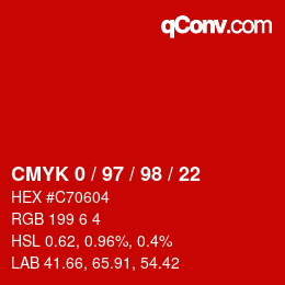 Color code: CMYK 0 / 97 / 98 / 22 | qconv.com