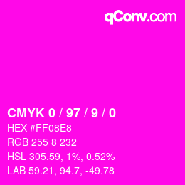 颜色代码: CMYK 0 / 97 / 9 / 0 | qconv.com