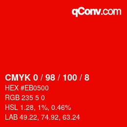 Color code: CMYK 0 / 98 / 100 / 8 | qconv.com