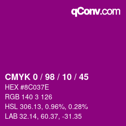 颜色代码: CMYK 0 / 98 / 10 / 45 | qconv.com