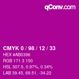 Color code: CMYK 0 / 98 / 12 / 33 | qconv.com