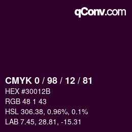 Color code: CMYK 0 / 98 / 12 / 81 | qconv.com
