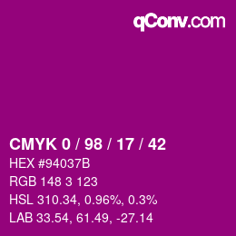 Color code: CMYK 0 / 98 / 17 / 42 | qconv.com