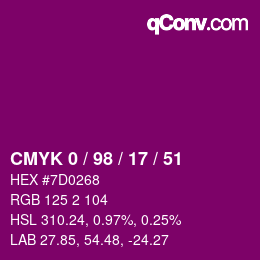 Color code: CMYK 0 / 98 / 17 / 51 | qconv.com