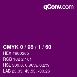 カラーコード: CMYK 0 / 98 / 1 / 60 | qconv.com