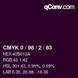 Farbcode: CMYK 0 / 98 / 2 / 83 | qconv.com