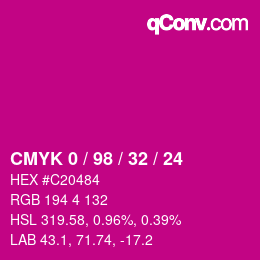 カラーコード: CMYK 0 / 98 / 32 / 24 | qconv.com