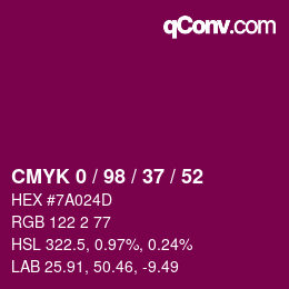 Color code: CMYK 0 / 98 / 37 / 52 | qconv.com