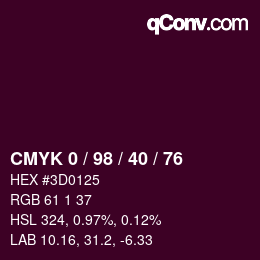 颜色代码: CMYK 0 / 98 / 40 / 76 | qconv.com
