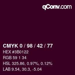 カラーコード: CMYK 0 / 98 / 42 / 77 | qconv.com