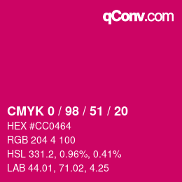 カラーコード: CMYK 0 / 98 / 51 / 20 | qconv.com