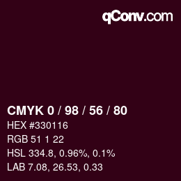 颜色代码: CMYK 0 / 98 / 56 / 80 | qconv.com