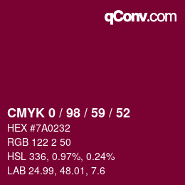 Color code: CMYK 0 / 98 / 59 / 52 | qconv.com