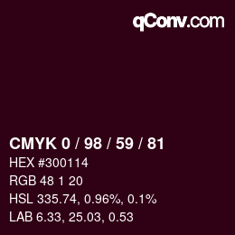 カラーコード: CMYK 0 / 98 / 59 / 81 | qconv.com