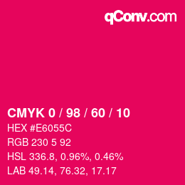 颜色代码: CMYK 0 / 98 / 60 / 10 | qconv.com