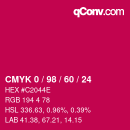 カラーコード: CMYK 0 / 98 / 60 / 24 | qconv.com