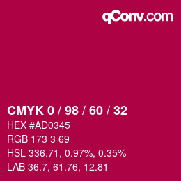 カラーコード: CMYK 0 / 98 / 60 / 32 | qconv.com