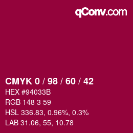カラーコード: CMYK 0 / 98 / 60 / 42 | qconv.com