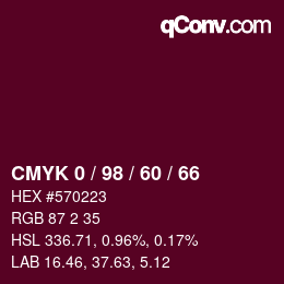 颜色代码: CMYK 0 / 98 / 60 / 66 | qconv.com