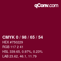 カラーコード: CMYK 0 / 98 / 65 / 54 | qconv.com