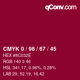 Color code: CMYK 0 / 98 / 67 / 45 | qconv.com