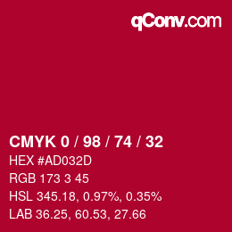 Color code: CMYK 0 / 98 / 74 / 32 | qconv.com