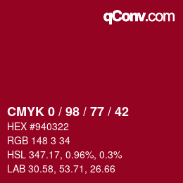 Color code: CMYK 0 / 98 / 77 / 42 | qconv.com