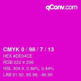 カラーコード: CMYK 0 / 98 / 7 / 13 | qconv.com