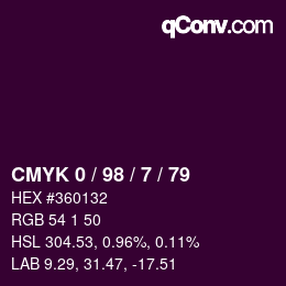 Farbcode: CMYK 0 / 98 / 7 / 79 | qconv.com