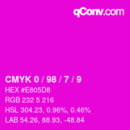 颜色代码: CMYK 0 / 98 / 7 / 9 | qconv.com