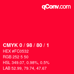 Color code: CMYK 0 / 98 / 80 / 1 | qconv.com