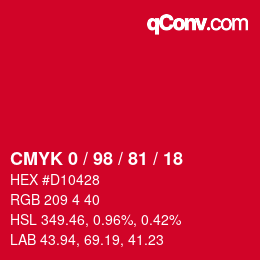 颜色代码: CMYK 0 / 98 / 81 / 18 | qconv.com
