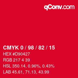 カラーコード: CMYK 0 / 98 / 82 / 15 | qconv.com