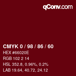 Color code: CMYK 0 / 98 / 86 / 60 | qconv.com