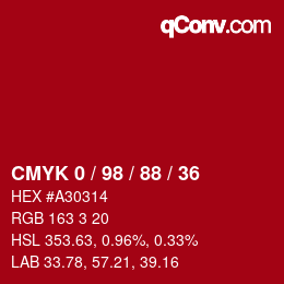 Farbcode: CMYK 0 / 98 / 88 / 36 | qconv.com