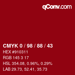 Código de color: CMYK 0 / 98 / 88 / 43 | qconv.com