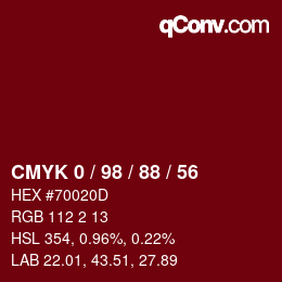 颜色代码: CMYK 0 / 98 / 88 / 56 | qconv.com