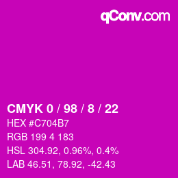 カラーコード: CMYK 0 / 98 / 8 / 22 | qconv.com