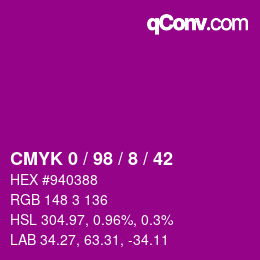 カラーコード: CMYK 0 / 98 / 8 / 42 | qconv.com