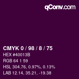 颜色代码: CMYK 0 / 98 / 8 / 75 | qconv.com