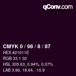 カラーコード: CMYK 0 / 98 / 8 / 87 | qconv.com