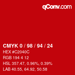 カラーコード: CMYK 0 / 98 / 94 / 24 | qconv.com