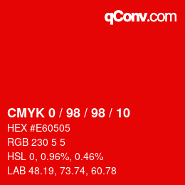 カラーコード: CMYK 0 / 98 / 98 / 10 | qconv.com