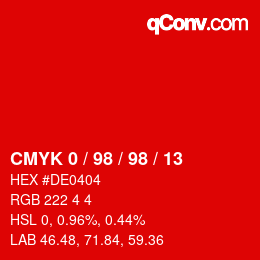 Color code: CMYK 0 / 98 / 98 / 13 | qconv.com